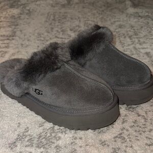 UGG Gray Cozy Suede Slippers with Plush Lining